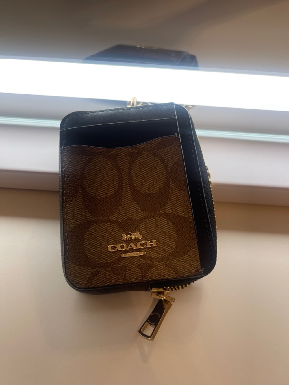 Coach Brown Signature Card Case with Black Trim